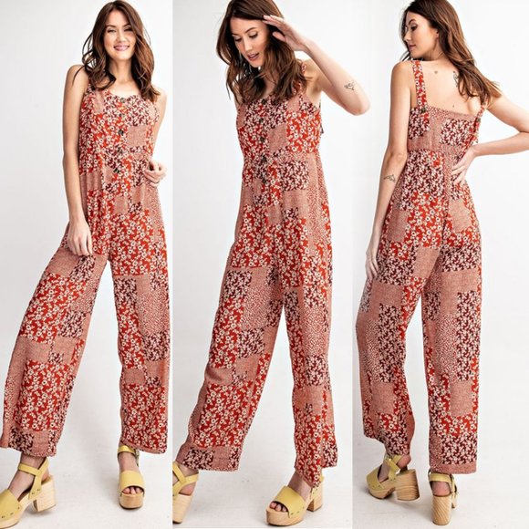 NEW Mix Floral Patch Print Button Front Jumpsuits - Picture 8 of 10